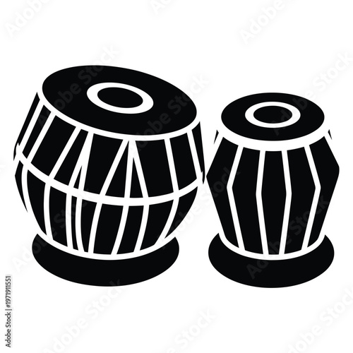 Pair of traditional handcrafted clay drum instruments with intricate designs isolated on white background, Vector, illustration