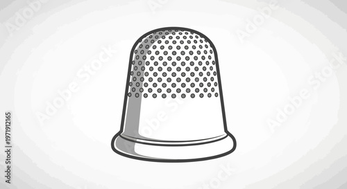 Hand-drawn thimble illustration on a white background, sewing tool
