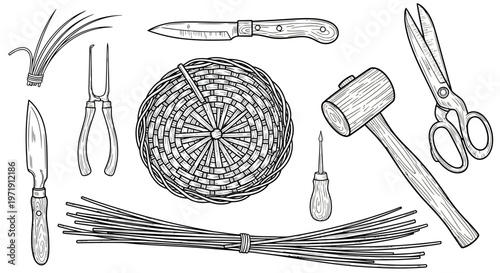 Handicraft Tools and Materials for Weaving Basketry