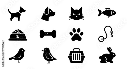 Minimal pets solid glyph icon vector set EPS10 isolated on white