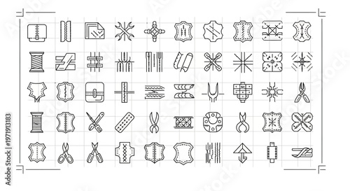 Leather Craft Icons Set: Tools, Materials, and Techniques