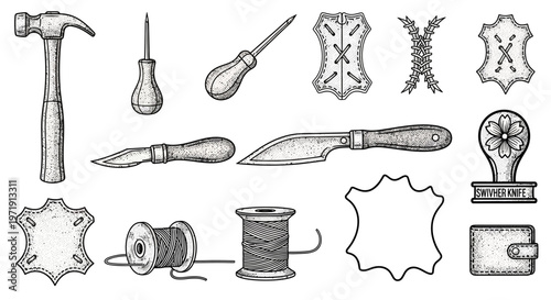 Leatherworking Tools and Materials Vintage Engraving Style