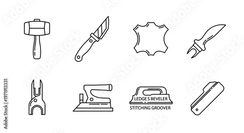 Leatherworking Tools Set: Crafting Icons for Handmade Goods