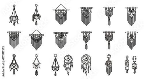 Macrame Wall Hangings & Dreamcatchers Set - Boho Decor Line Art Icons
