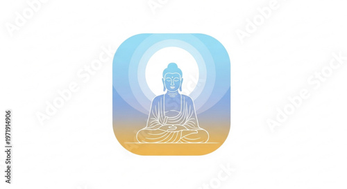 Buddha meditates in serene lotus position with halo background