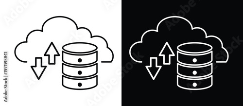 Cloud storage database icon data transfer upload download server synchronization technology vector illustration.