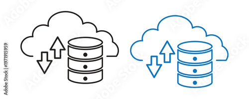 Database server with cloud upload download arrows icon collection vector.