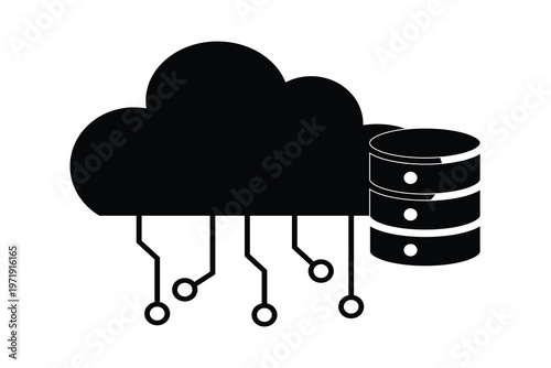 Cloud database network connection icon data flow upload server computing technology vector illustration.