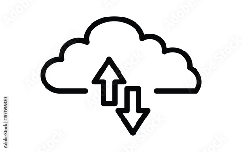 Cloud sync icon with data upload and download exchange arrows.