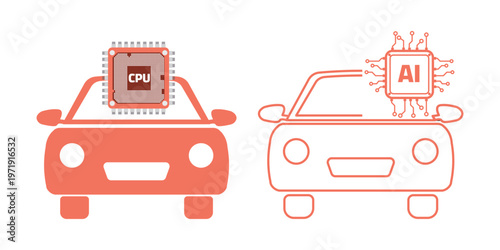 Car CPU Processor Icon Set Smart Vehicle Computing Technology Symbol for Automotive System and Digital Mobility.