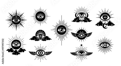 Mystical Eye Symbols Set, Occult, Esoteric, Celestial, Alchemy, Boho Icons