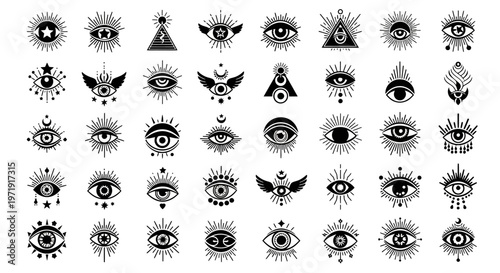 Mystical Eye Symbols Collection: Esoteric, Occult, Celestial, and Magic Icons