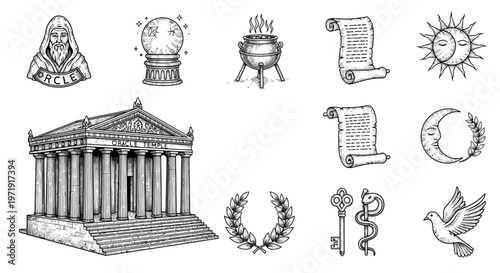 Mystical Symbols and Ancient Greek Temple Icons