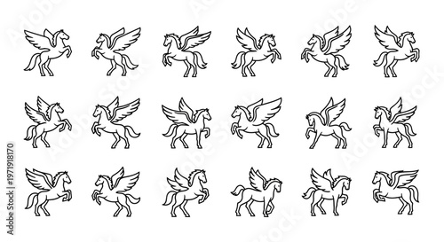 Pegasus Icon Set: Mythical Winged Horse Collection
