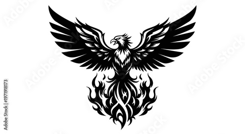 Phoenix Bird Silhouette Rising From Flames, Mythological Creature