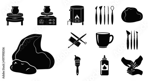 Pottery Making Tools and Materials Vector Icons Collection