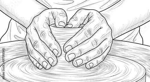 Pottery Wheel Hands: Close-up of Artist Shaping Clay on Potter's Wheel