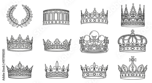 Regal Crowns and Laurel Wreath Collection - Royalty Symbols Vector Set