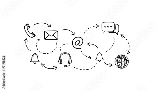 Communication doodle icons with connection lines hand drawn contact network concept vector