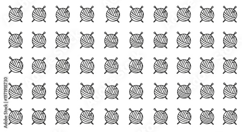Seamless Pattern of Vintage Knitting Yarn Balls, Hand Drawn Illustration, Crafting Background