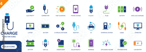 collection of electric charging icons in flat design vector illustration