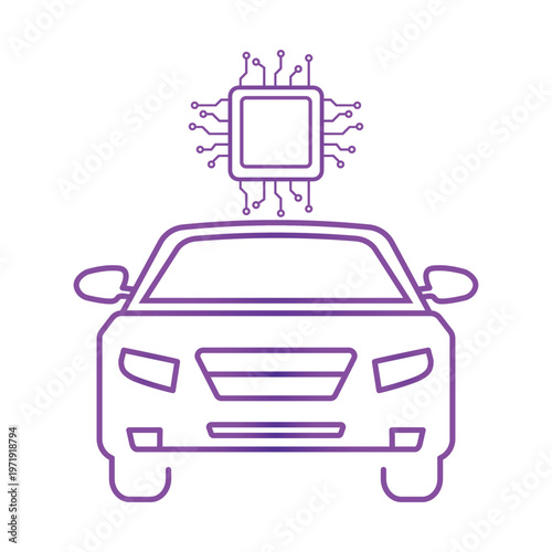 Driverless Car Icon with AI Microchip Smart Vehicle Technology Symbol for Autonomous Driving and Digital Mobility.