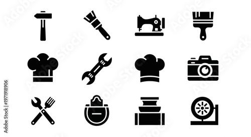Set of Icons Representing Various Professions and Hobbies