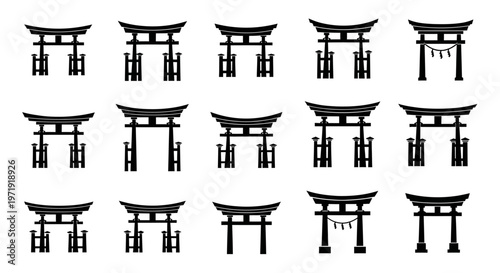 Set of Japanese Torii Gate Silhouettes Collection