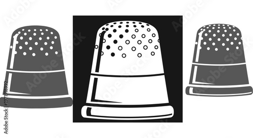 Set of Thimbles Icons, Vintage Sewing Tool, Craft Equipment