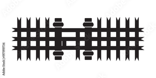 Minimalist Black and White Vector Illustration of Industrial Metal Grating: Geometric Steel Grid Pattern and Security Fence Elements for Architectural Backgrounds and Technical Graphic Design.