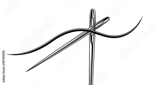 Sewing Needle with Thread Close-up