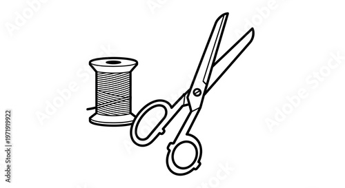 Sewing Scissors and Thread Spool Vector Illustration