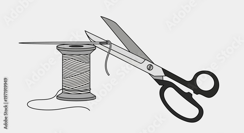 Sewing Scissors Cutting Thread from Bobbin with Needle