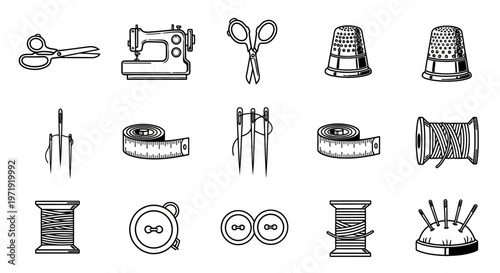 Sewing Tools and Supplies - Collection of Vintage Style Icons