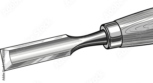 Sharp Metal Chisel with Wooden Handle, Woodworking Tool