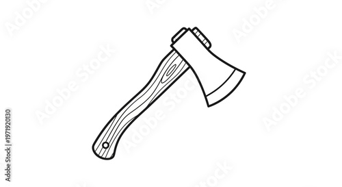 Simple illustration of an axe with wooden handle on white background