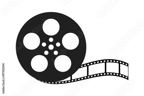 Classic film reel strip with black and white movie film tape isolated on white background, Vector, illustration