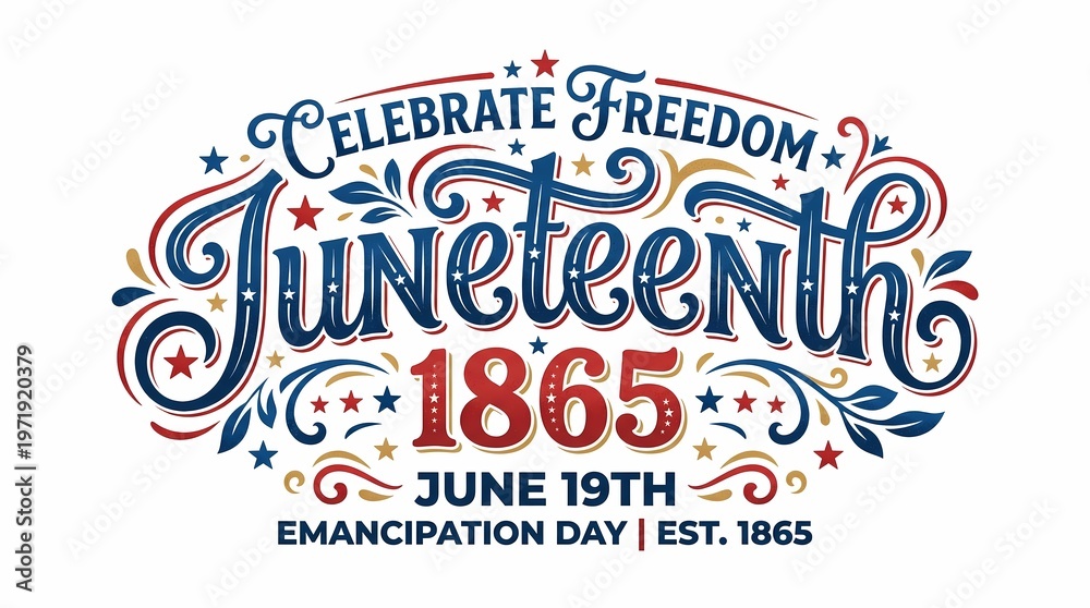 Fototapeta premium Celebrate Freedom Juneteenth 1865 June 19th Emancipation Day Typography