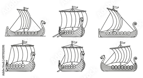 Viking Ship Collection: Longship Illustrations, Scandinavian Sailing Vessels