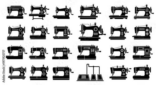 Vintage and Modern Sewing Machines Silhouettes Collection