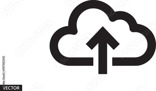 Cloud Upload, Data Storage, Vector Icon, Black Cloud Symbol