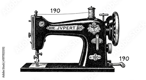 Vintage Sewing Machine Illustration - Retro Textile Craft Equipment