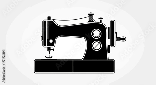 Vintage Sewing Machine Silhouette Icon, Retro Tailor Equipment, Crafting Tool