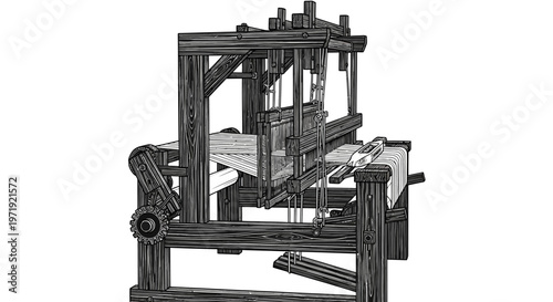 Vintage Wooden Loom for Textile Production