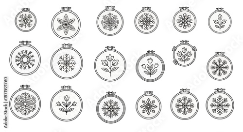 Winter Snowflake and Floral Embroidery Hoops Collection
