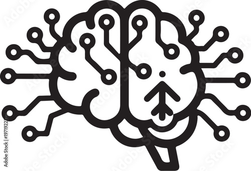 Circuit brain, neural network, tech icon, artificial intelligence symbol