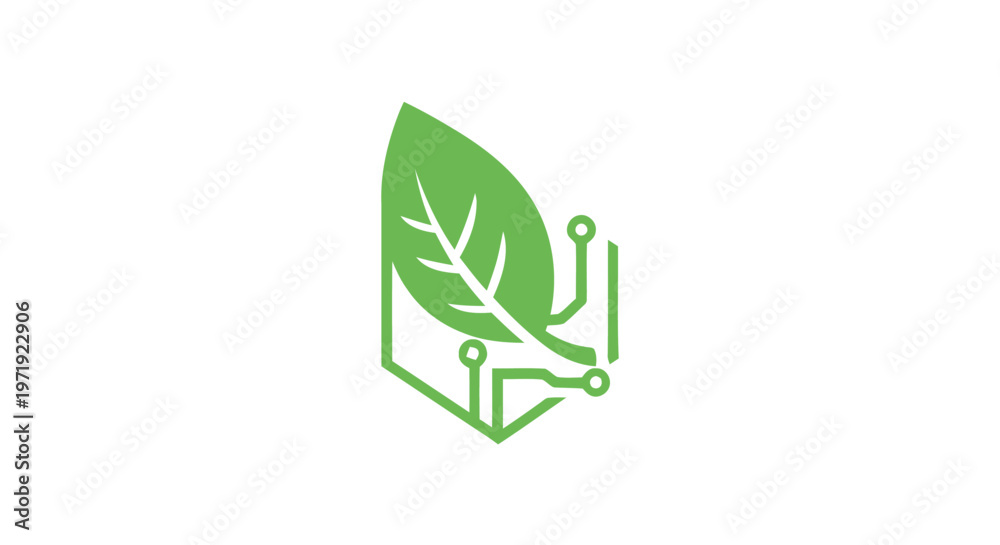 Obraz premium Green Technology Leaf Logo Design Concept.
