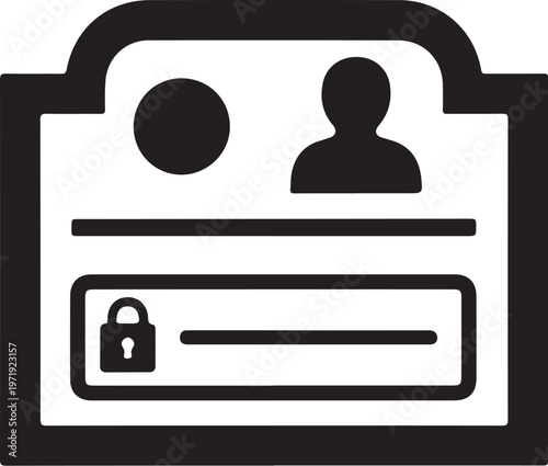 Secure ID Card, Identification Badge, Lock Icon, Authentication Symbol, Vector Graphic