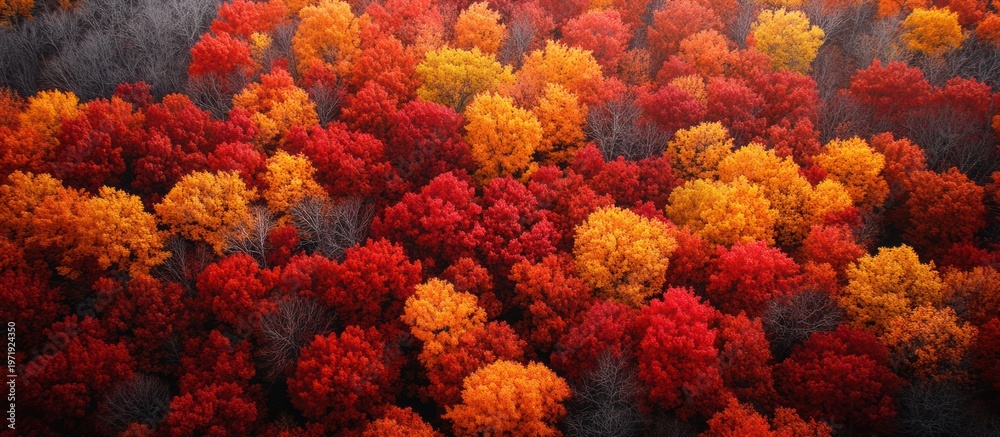 Fototapeta premium Autumn Forest Canopy Aerial View