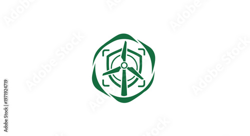 Green Wind Turbine Logo Depicting Renewable Energy and Sustainability.
